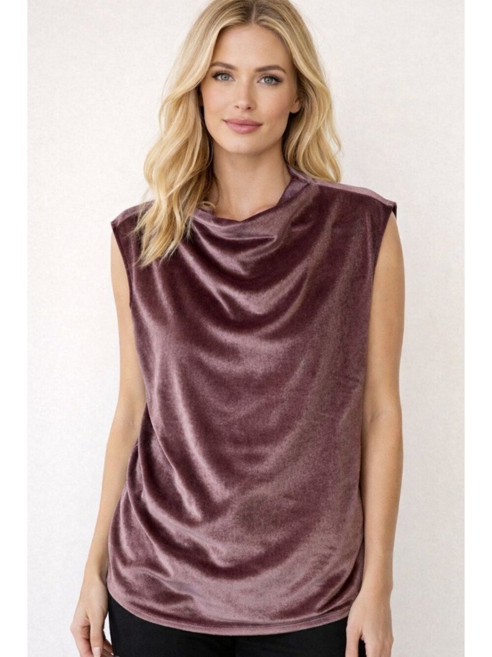 A New Day Purple size Large Velvet Ruched Cowl Neck Sleeveless Top Women's